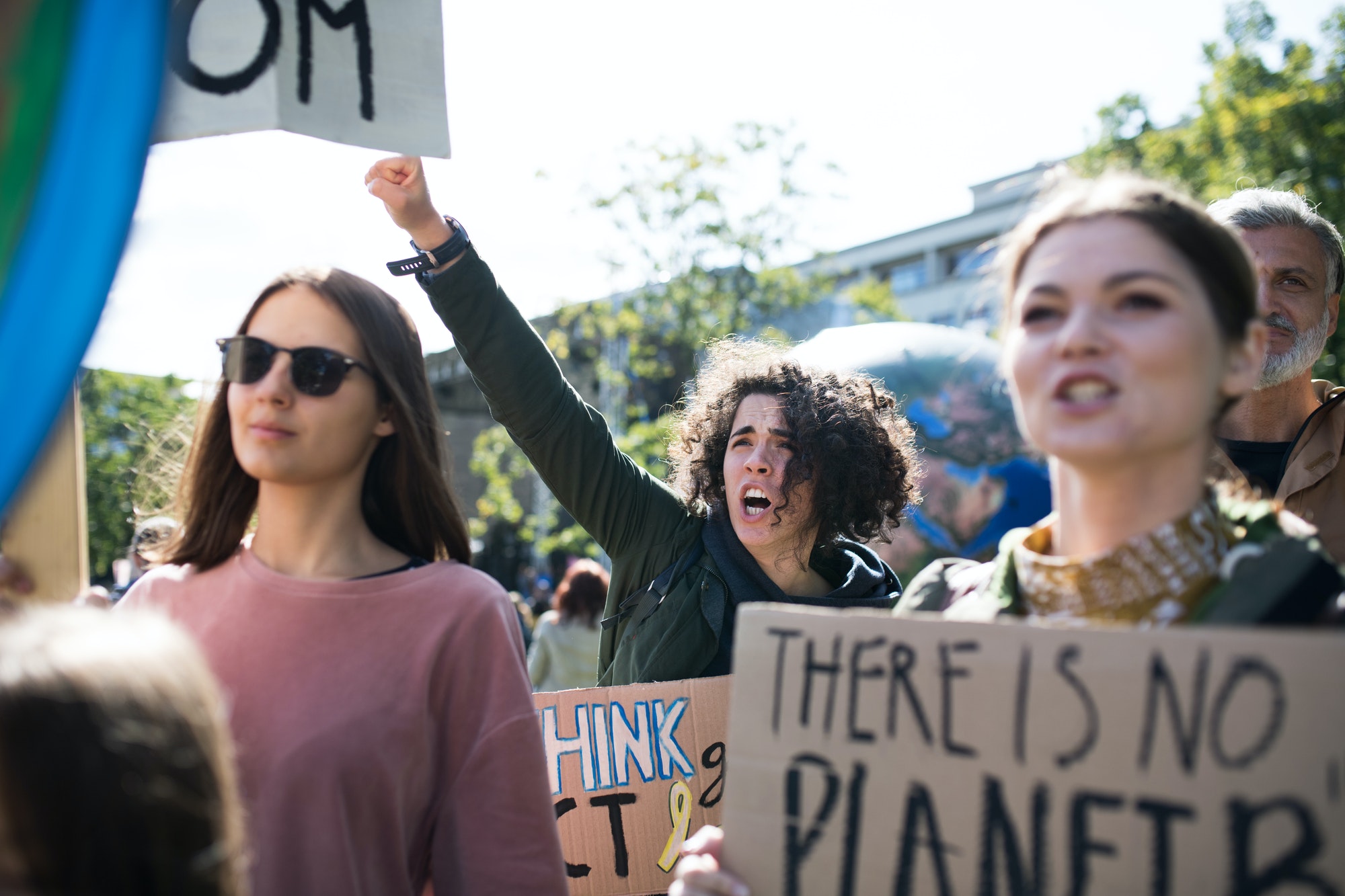 People with placards and posters on global strike for climate change