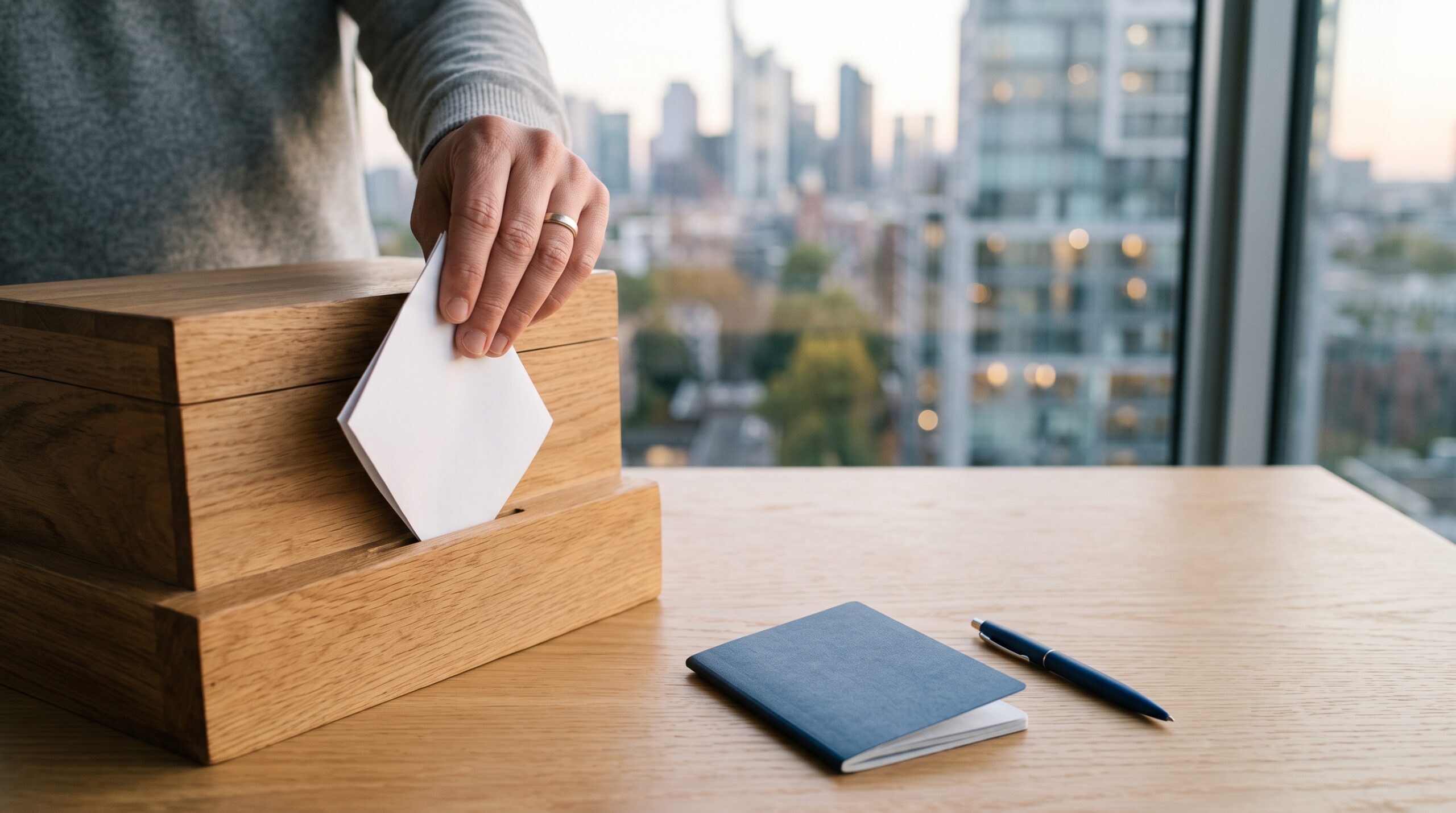 Professional reviewing work permit documents at a desk while planning ahead of the Israel elections
